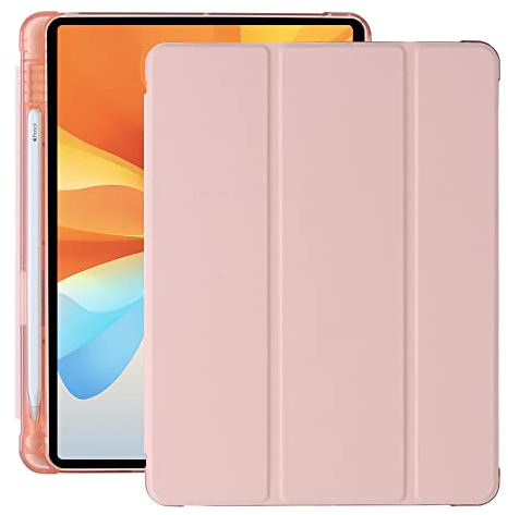 Amazon Marke - Hülle für iPad 10,2 Zoll 9./8./7. Gen (2021/2020/2019) - PU Leder Tasche Schutzhülle mit Transluzent Rücken Deckel & Stifthalter, Auto Schlaf/Wach, Rosa