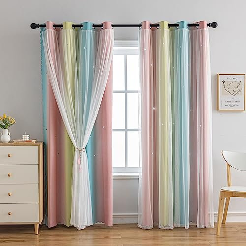 conokata Star Girl and Kids Verdunkelungsvorhänge für Schlafzimmer, Regenbogen-Ombre, doppellagig, niedlich, Schuss, Kinderzimmer, Verdunkelung, Ösen, Prinzessin, Raumdekoration,Rosa, 132x213 cm)