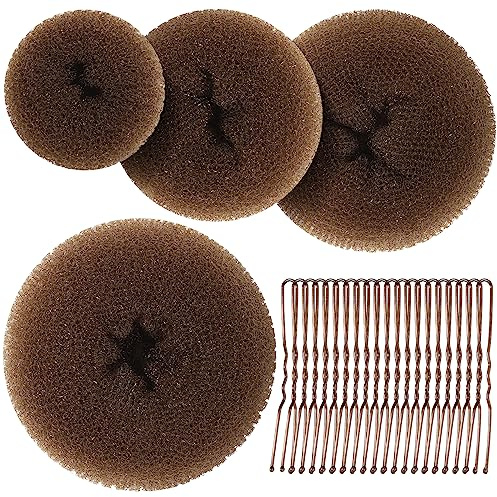 Teenitor Hair Bun Maker for Kids Girls - Hair Donuts, Ballet Bun in 4 Sizes, Light Brown