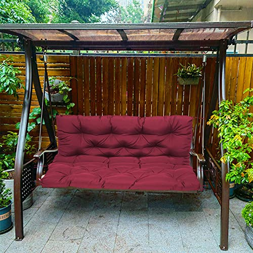 XIEMINLE 10cm Thick Swing Seat Mat for Outdoor Use, 2 3 Seater Pad Canopy Replacement Patio Hammock Bench Cushion, Waterproof Bench Cushion with Backrest for Garden,150x100x10cm,Red2