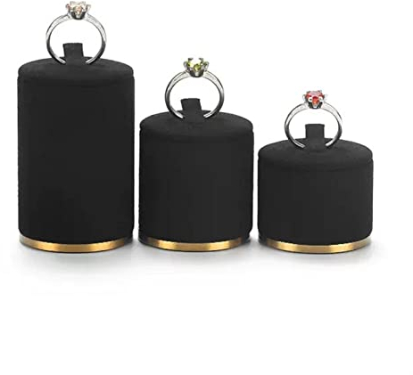 BinOxy Schmuckständer Schmuckringständer-Halter-Display-Set, Ringhalter-Aufbewahrung, Schmuck-Organizer, Schmuckständer, Sockel, Display, 3-teiliges Set, schwarzer Samt Schmuckhalterung/Schmuckhalter