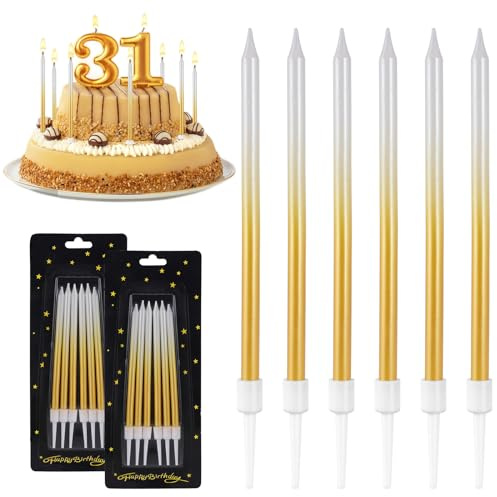 Geburtstagskerzen Kuchen, 12 Stück Dünne Lange Geburtstagskerzen für Torte Gradient kerzen Geburtstag mit Haltern Birthday Candles für Dekorative Geburtstagstorte, Babyparty