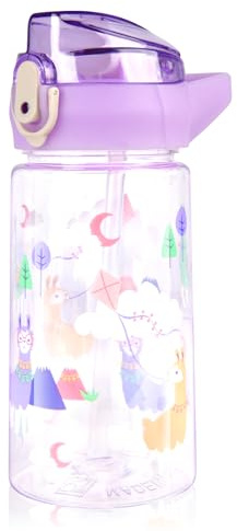 flintronic 500ml Trinkflasche Kinder, Kindertrinkflasche mit Strohhalm, BPA-freie Kinder-Wasserflaschen, Sportwasserflasche mit Auslaufsicherem Flip-Top-Deckel für Mädchen und Jungen, Lila