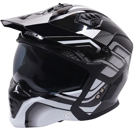 Motorcycle Crash Helmet Stealth Fighter ECE 22.06 Approved Multi Function Full Face & Open Face Helmet Removable Peak - Orbit Black / Silver Gloss (Medium)