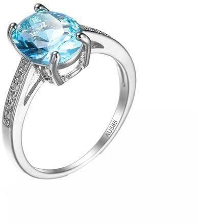 Epinki 14K 585 Weißgold Eheringe, 4 Klauen Pärchen Ringe mit Topas Blau, Au585 Gold Trauringe mit Moissanit Echt Goldschmuck, Gr.47 (15.0)