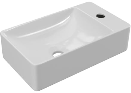 Vente-unique - Lave-main suspendu en céramique blanche - L38 x H10 x P22 cm - ERAVAL II