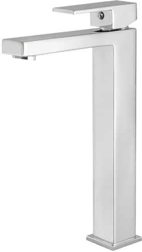 VALAZ Grifo Lavabo Cromado Alto Pica | Grifo Monomando Lavabo, Mezclador Agua Fría y Caliente, Ahorro de Agua | Instalación Facil y Rápida | Latón, Inoxidable, Elegante, Cuadrado, Serie Muga