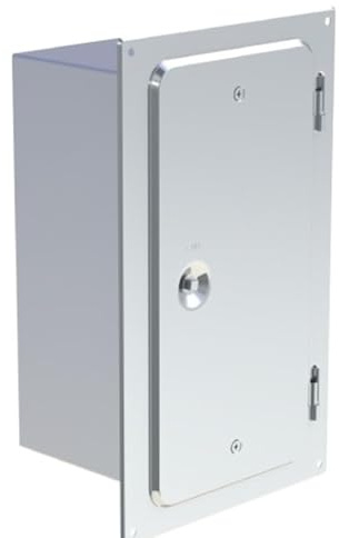 Kamintüre/Schornsteintüre aus Edelstahl für einwandige Schornsteine (210x140mm mit Schiebestutzen 150mm schräg)