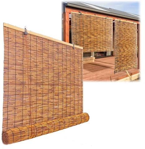 DISPRA Outdoor Bambusrollo 100 120 130 150 155cm Bambus Rollo Sichtschutz Fensterrollo Ohne Bohren für Pavillon Terrasse Veranda Raffrollo Lichtdurchlässig
