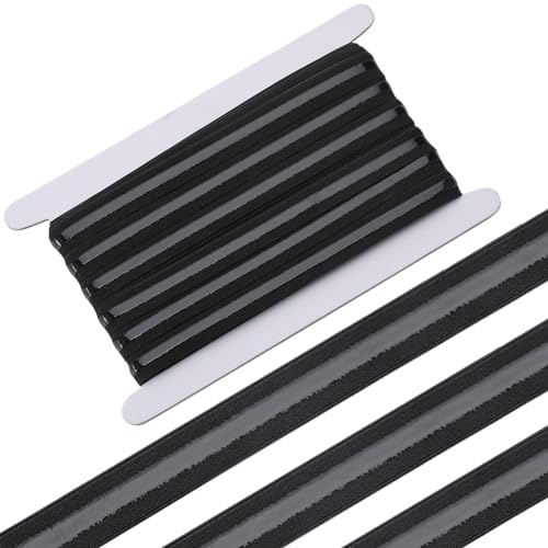 GORGECRAFT 9m Flache Elastische Kordel 15mm Breit rutschfeste Silikon-Gummibandrolle Mit 5mm Gummi-Stretchband Hochelastisches Faserstreifen-Gurtband Zum Nähen Heimwerken Hüten Taschen Schwarz