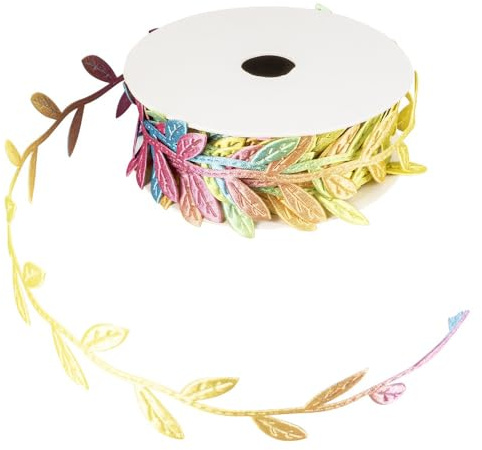 Ideen mit Herz Stoff-Band | Blätter mit Farbverlauf | DIY | Geschenk- und Deko-Band | 5 m lang | 2,5 cm breit