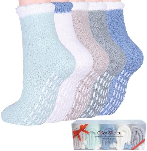 Toes Home Lot de 5/6 paires de chaussettes douillettes antidérapantes pour femme - Chaussettes d'hiver moelleuses avec picots - Chaussettes de lit chaudes - 36-42, 38-44