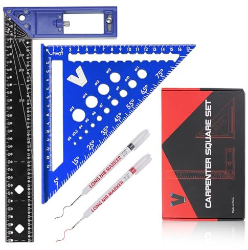 BOWEITI Multifunctional Carpenter's Tool Set, 180mm Aluminium Carpenter's Square & 300mm Try-Angle, High Precision, Blue, Aluminium Alloy Construction, 180mm x 18cm