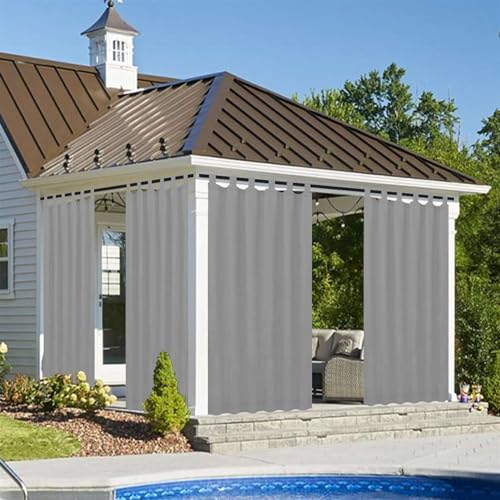 BESTORI Outdoor Vorhang mit Klettverschluss Gardinen mit Schlaufen Wasserdicht Outdoorvorhänge Winddicht für Balkon Pavillon Pergola Terrasse Hellgrau, 132 x 183cm