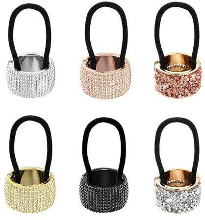 6 Stücke Pferdeschwanz Haargummi Accessoires, Metall Kreis Pferdeschwanz | Manschette Wrap Multicolor Haarband Seil Elastische Haargummi Halter Strass Glitter Haar Seil Zubehör für Frauen