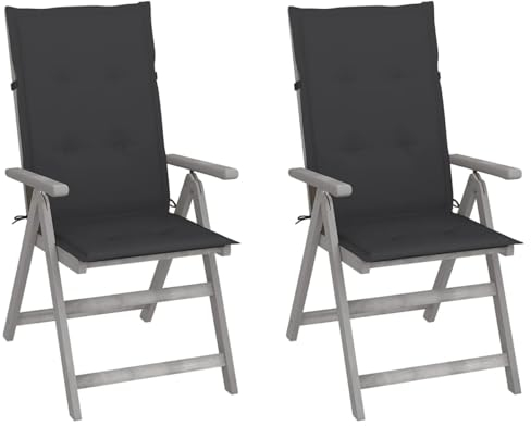 ZEYUAN Verstellbare Gartenstühle 2 STK. mit Auflagen, Gartenmöbel, Balkonstühle, Balkonmöbel, Balkon Stuhl, Bistrostuhl, Balkonset, Garten Stühle, Sit Möbel, Armlehnenstuhl, Massivholz Akazie
