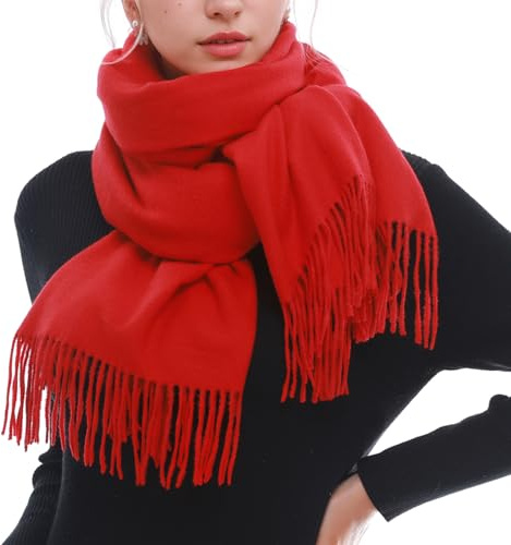 RIIQIICHY Winter Women Red Scarf Ladies Warm Pashmina Shawl Wraps for Wedding