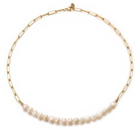 Aleasha Weiße Süßwasserperlen Edelstahl Halbe Kette Halbe Perle Gold Damen Halskette Schmuck Geschenke 45 cm