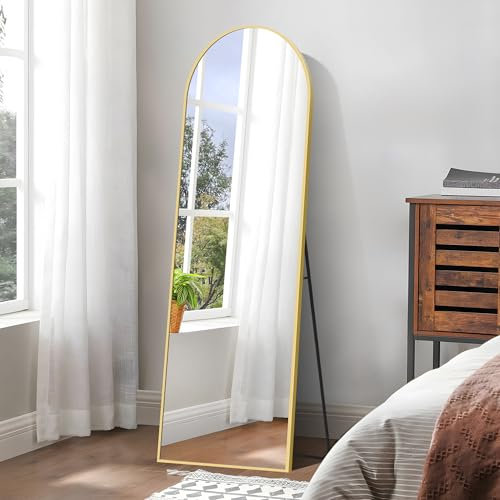 KOCUUY Bogen Standspiegel, 150 x 40 cm Großer Gewölbter Ganzkörperspiegel, Groß Wandspiegel mit Gold Aluminium Rahmen, Hängend, Stehend, Kippbar, für Wohnzimmer, Schlafzimmer und Flure