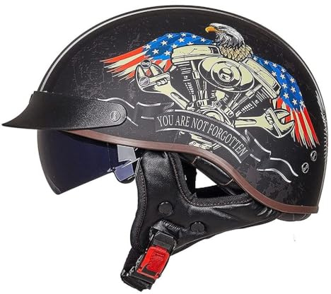 VVPEC Open Face Motorcykel Halvhjälm Vintage Open Face baseballkepsstil med solskydd for vuxna Män Kvinnor Skoter Moped Chopper Street Cruiser DOT/ECE Godkänd(4,M(57~58CM))