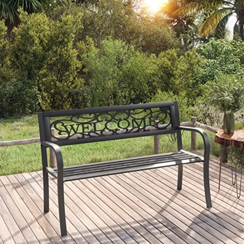 SDWEHO7 Gartenbank mit Armlehnen & Kunststoff-Rückenlehne, Bank wetterfest aus Stahl, Sitzbank klassisch für Garten, Balkon und Terrasse, 125 cm Schwarz