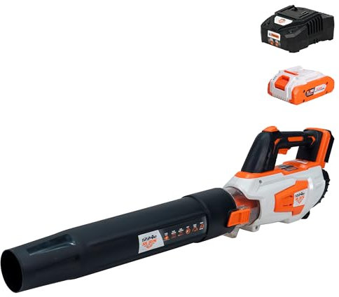 RURIS - Elektro-Laubbläser 1224E – Elektromotor – Lithium-Ionen-Akku 20 V – Kapazität 4 Ah – ideal zum Schneiden Kleiner Äste und zur Pflege des Gartens – Akku und Ladegerät im Lieferumfang enthalten
