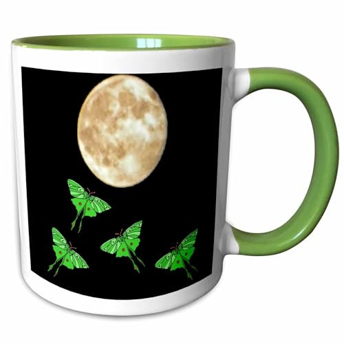 White Mug with Handle Cool Fun Flying Luna Moths and Moon Nature Art Ceramics Coffee Cup Durable Tea Mug Funny Coffee Mug for Home Beer 330Ml