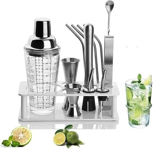 UHJKLA Juego de coctelera, Kit de Barman, Kit de coctelera de Acero Inoxidable con Soporte, Herramientas de Barra Profesionales, para el hogar, Bares, Fiesta