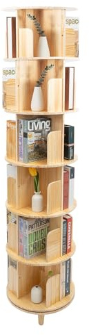 Tyvotrend Drehbares Bücherregal, 6 Ebenen 360-Grad-Display Bodenstehendes Standregal, Massivholz Dekoregal für Kinder und Erwachsene, Lagerregal für Wohnzimmer, 45 x 45 x 196 cm