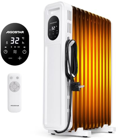 Aigostar Radiateur Bain d'Huile 2300W, 11 Éléments, Télécommande, Mode ECO | Chauffage d'Appoint Électrique avec 3 Puissances, Thermostat 5-35°C, Minuterie 24H, Silencieux, Écran LED, Pour Chambre