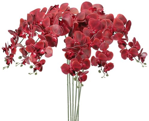 PATIKIL Artificial Orchid Stems 41, 6 Pack 9 Heads Faux Phalaenopsis Flowers Real Touch Fake Orchid Flower Branch for Vase Home Wedding Decoration, Burgundy