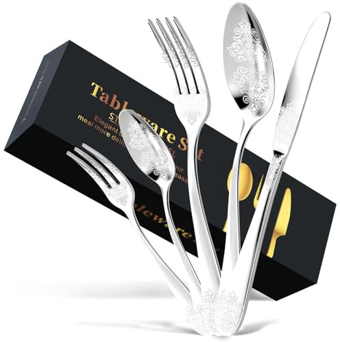 DRAGON RIOT Besteck Set 6 Personen - 30 teilig Edelstahl Besteckset, Silberbesteck mit Messer Gabel Löffel, Hochwertiges Essbesteck, Cutlery Set für Haushalt/Party/Restaurant