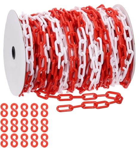 PATIKIL Rot/Weiße Kunststoffkette, 164 ft 8mm Absperrkette Sicherheitsbarriere Große Gliederkette Lang für Warnsicherheit Parkplatz, Personenkontrolle Tor Baustelle Absperrung Von Flächen