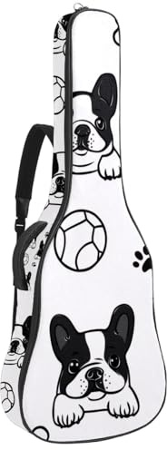 KengjuTesu 43 Zoll Akustikgitarre Softcase mit Rucksackgurt und 2 Taschen Bulldogge Fußball Druck Keine Polsterung Rucksack Wasserdicht Oxford Tuch Bassgitarre Gigbag für Konzertgitarre, mehrfarbig,