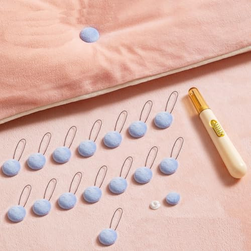 24 Pieces of Double-Sided Cotton Hook Quilt Fixer with Hook Device Use as Duvet Donuts Curtain or Drape Pins or to Secure Upholstery (24, Round & Blue)