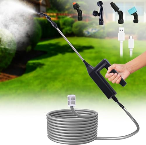 Electric Plant Sprayer, Battery Powered Sprayer, Portable Multi-Purpose Garden with 5 m， Retractable Wand and 4 Nozzles for Garden,Terrace,Car Wash, Lawn and Weeds