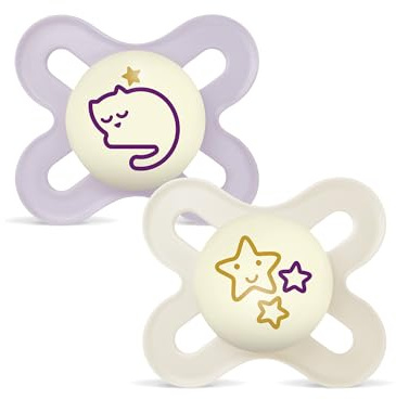 MAM Chupete que Brilla en la Oscuridad, Recién Nacidos, 0-2 Meses, Tetina Simétrica, Plana y Flexible de Silicona de Fácil Aceptación, con Caja Autoesterilizadora, Original, Rosa Mate, Pack 2uds