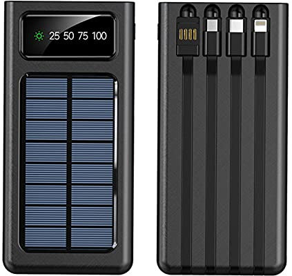 Power Bank Fast Charging, Built in Cable 10000-20000-30000Mah LED Battery,Black,30000mAh