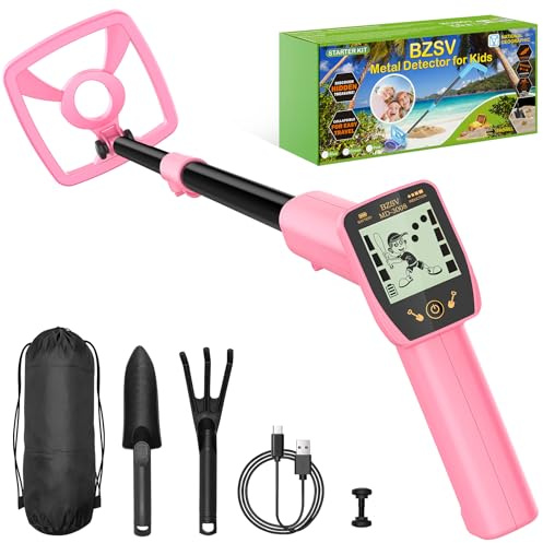 Metal Detector Kit for Kids, Kids National Geographic Starter Metal Detector Adjustable 33.5” - 40.5 with Intuitive LCD Display, Lightweight Gold Detectors with 6.5 Waterproof Coil & Trowel - Pink
