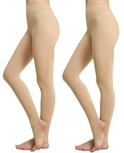 MANZI Ballettstrumpfhose Damen mit Steg 40 Den Hautfarbe Tanz Leggings | 2 Paar Ballett Leggings Damen Steigbügel Strumpfhosen für Yoga Gymnastik