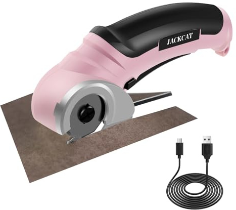 Kartonschneider Elektrisch Schere Akku 4,2V USB Rollschneider Cardboard Cutter mit Klinge für Stoff, Gewebe, Leder, EVA, PVC, Teppich, Dickes ABS, Karton, Teppich (Rosa)