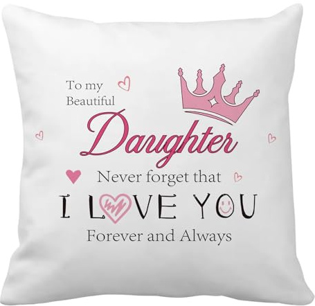 Nudoraw Daughter Gifts Cushion Covers 45 x 45 First Day at School Gifts for Daughters Birthday Gift Household Gift for Daughters Adult from Mum Dad Christmas Valentines Presents for Women