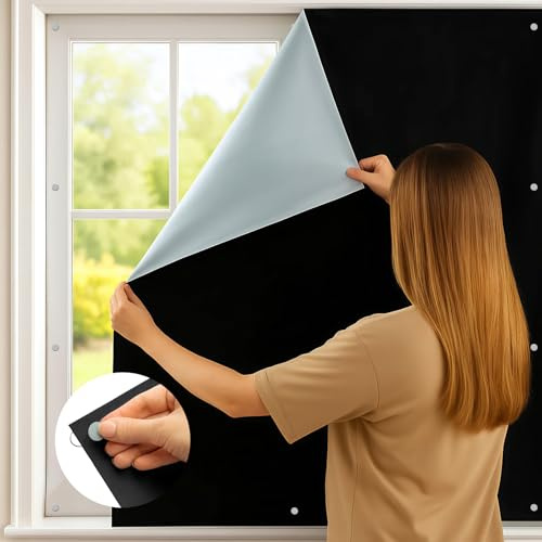 JF HOME BLISS Magnetic Blackout Blinds for Windows 100% Light Blocking, Portable No Drill Blackout Curtains with Strong Magnets & Silver Coating, Cut to Any Size Blackout Window Covers (130 * 145cm)