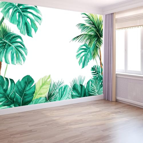 Papel Pintado Pared 3D Plantas Tropicales Para Salón Pared Muebles, Fotomurales Acuarela Selva Hojas 300 X 210 Cm Moderno Dormitorio Murales Verde Para Niños Adolescentes Chico Chica