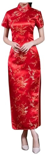 Robe Cheongsam chinoise brodée manches courtes longue longueur femmes traditionnelle Qipao
