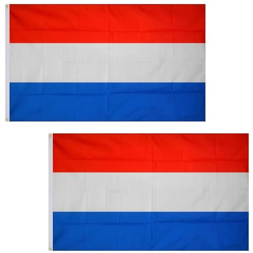 2 bandiere olandesi da 1,5 x 0,9 m con occhielli in ottone, bandiera olandese in poliestere per partite di calcio, celebrazioni del giorno del re, esposizione di casa e giardino