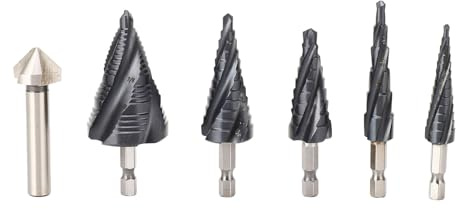 Juego de brocas escalonadas, kit de brocas Pagoda M35 de cobalto con 4 ranuras y vástago de 1/4 de pulgada para acero inoxidable y metales duros, incluye 5 brocas escalonadas y 1