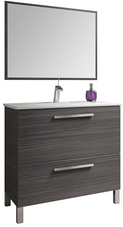 ARKITMOBEL Mueble de Baño con 2 Cajones y Espejo Naida Estilo Industrial en Color Gris Ceniza 80x80 cm (Sin Lavabo)