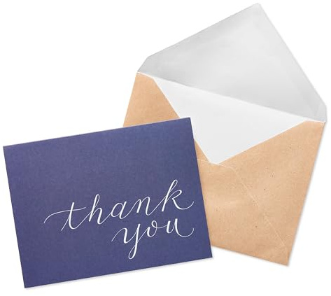 American Greetings Thank You Cards, Navy Blue with Brown Kraft-Style Envelopes (50-Count)