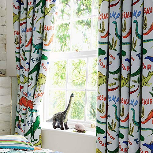 Happy Linen Company Kinder Vorhänge mit Kräuselband - Dinosaurier-Motive - Grün - 168 x 137 cm